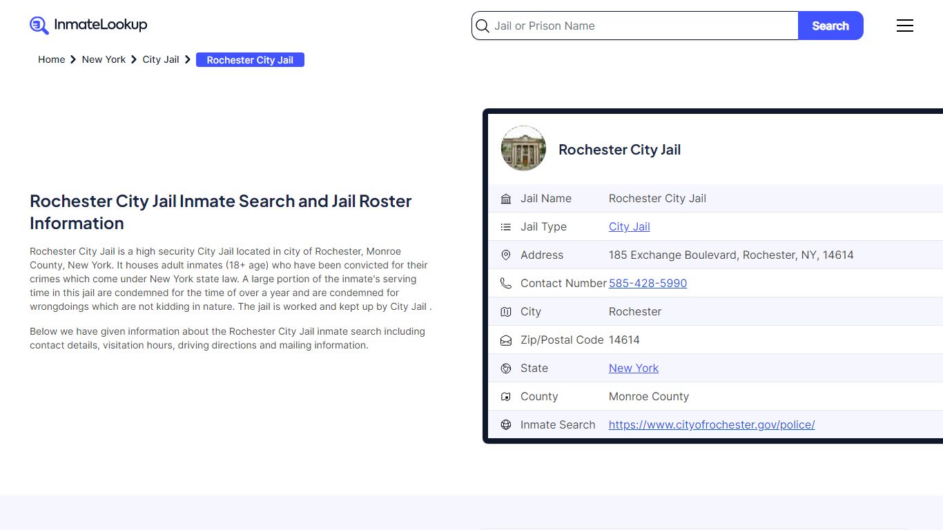 Rochester City Jail Inmate Search and Jail Roster Information